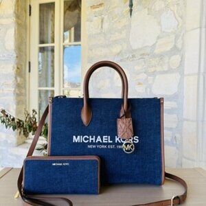 Michael Kors Blue Denim and Brown Women’s Large Tote Bag
